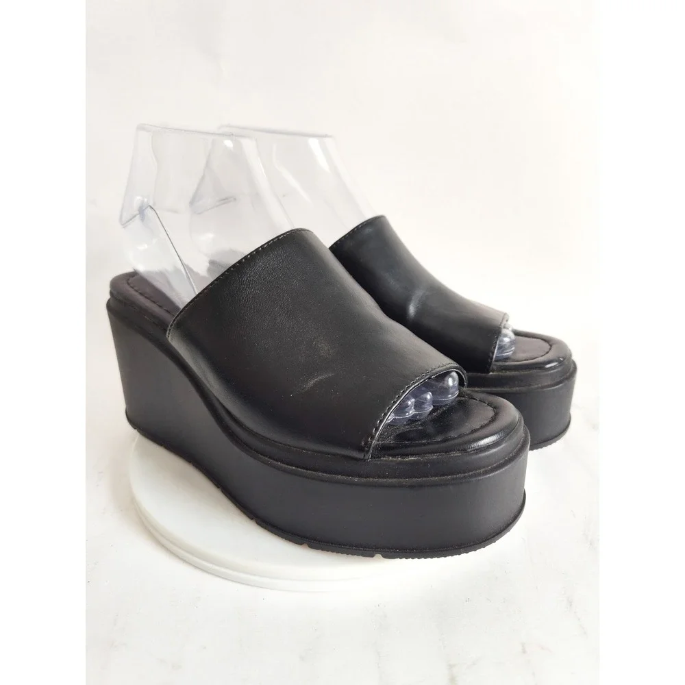Madden Girl Slides Sandals 5.5 Platform Wedge Black Y2K Bratz Minimalist WIINDY